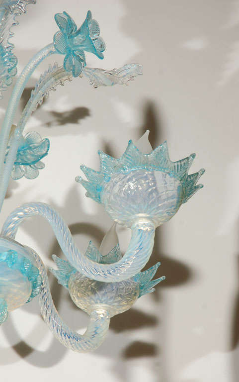 Italian Vintage Light Blue and Clear Murano Glass Chandelier