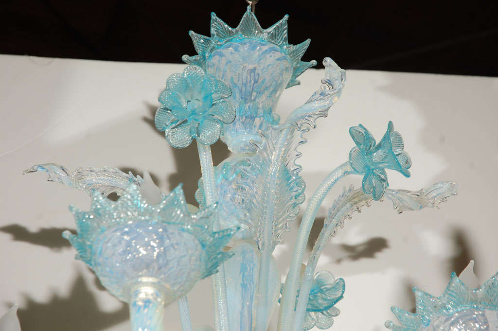 20th Century Vintage Light Blue and Clear Murano Glass Chandelier