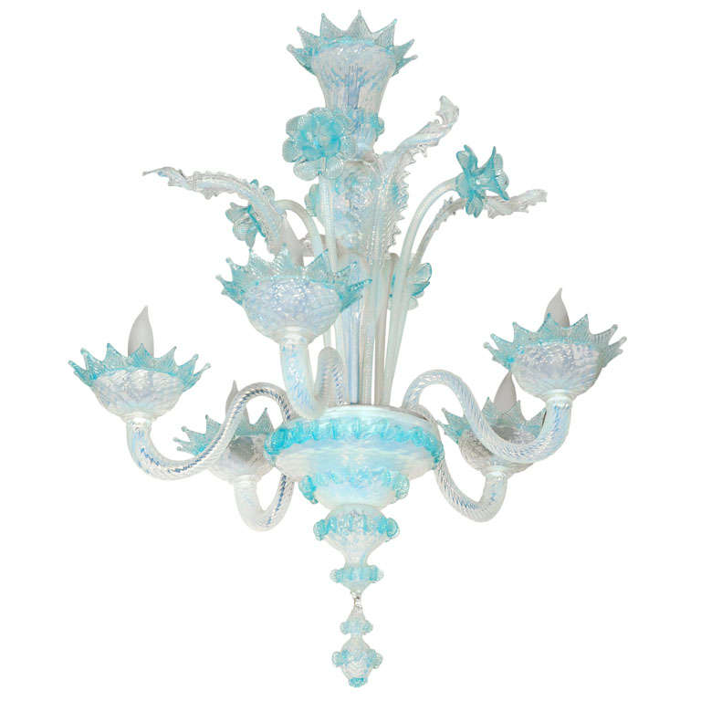 Vintage Light Blue and Clear Murano Glass Chandelier