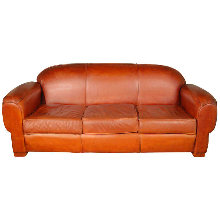 Overstuffed and Comfortable Leather Sofa at 1stDibs
