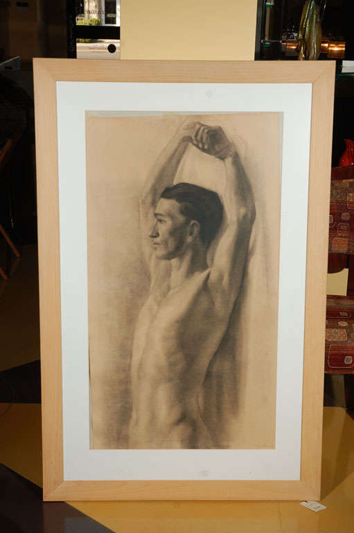 Charcoal drawing of male nude, signed: Dalma Kakuszi