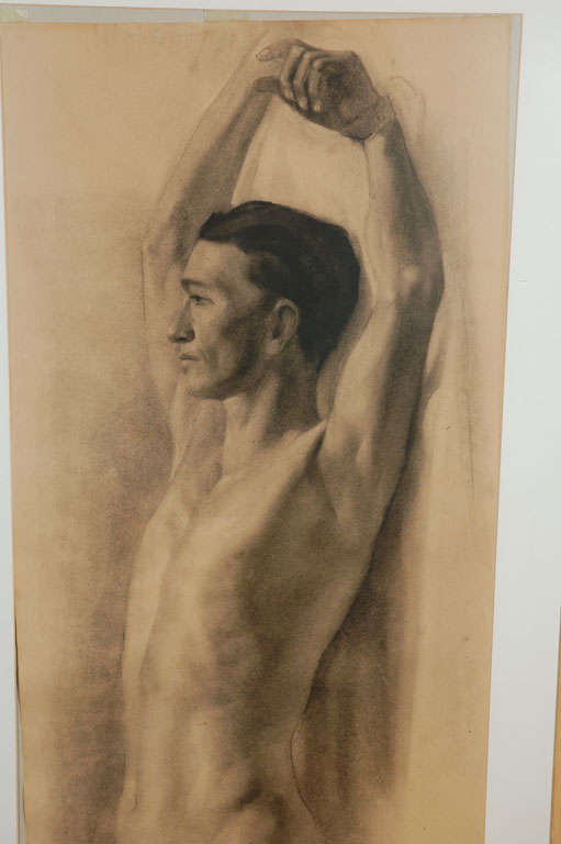 Hungarian Charcoal Drawing Of Male Nude For Sale