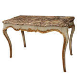 A Breche Marble and Blue Painted and Parcel Gilt Console