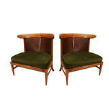 Pair of wood chairs with caned curved backs and upholstered seat