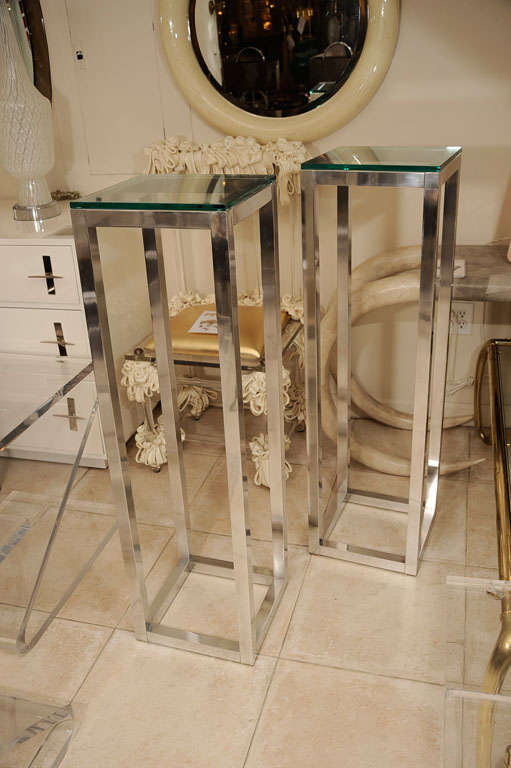 Tall chrome and glass cubic pedestal 1