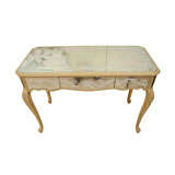 Verre eglomise wood vanity with white floral design