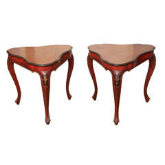 A Pair of Italian Triangular Red Side Tables