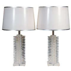 Pair of stacked lucite table lamps