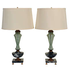 Pair of Murano latticino and marble table lamps