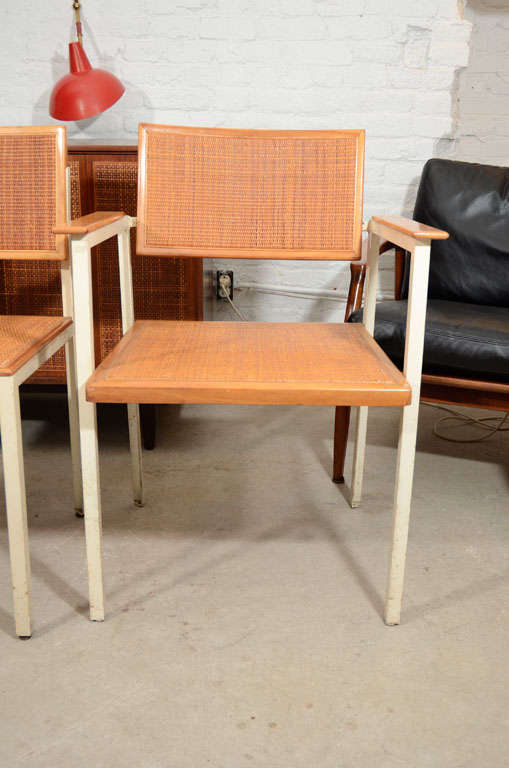 Set of 6 George Nelson angle steel and cane chairs 4