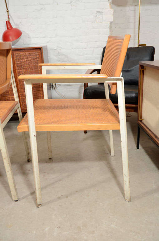 Set of 6 George Nelson angle steel and cane chairs 1
