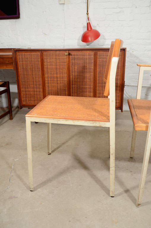 Set of 6 George Nelson angle steel and cane chairs 2