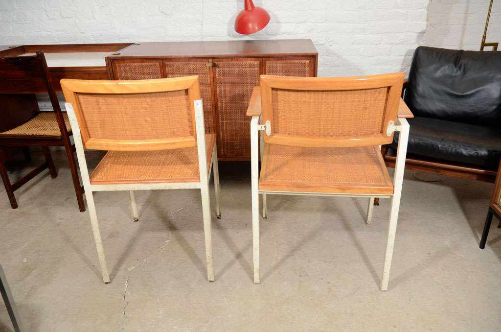 Set of 6 George Nelson angle steel and cane chairs 3