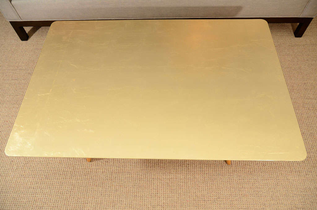 Eames Anniversary Table with Gold Leaf Top and Maple Frame In Excellent Condition In New York, NY
