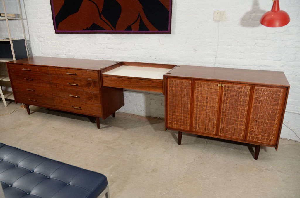 American Hand crafted solid walnut sideboard with caned doors