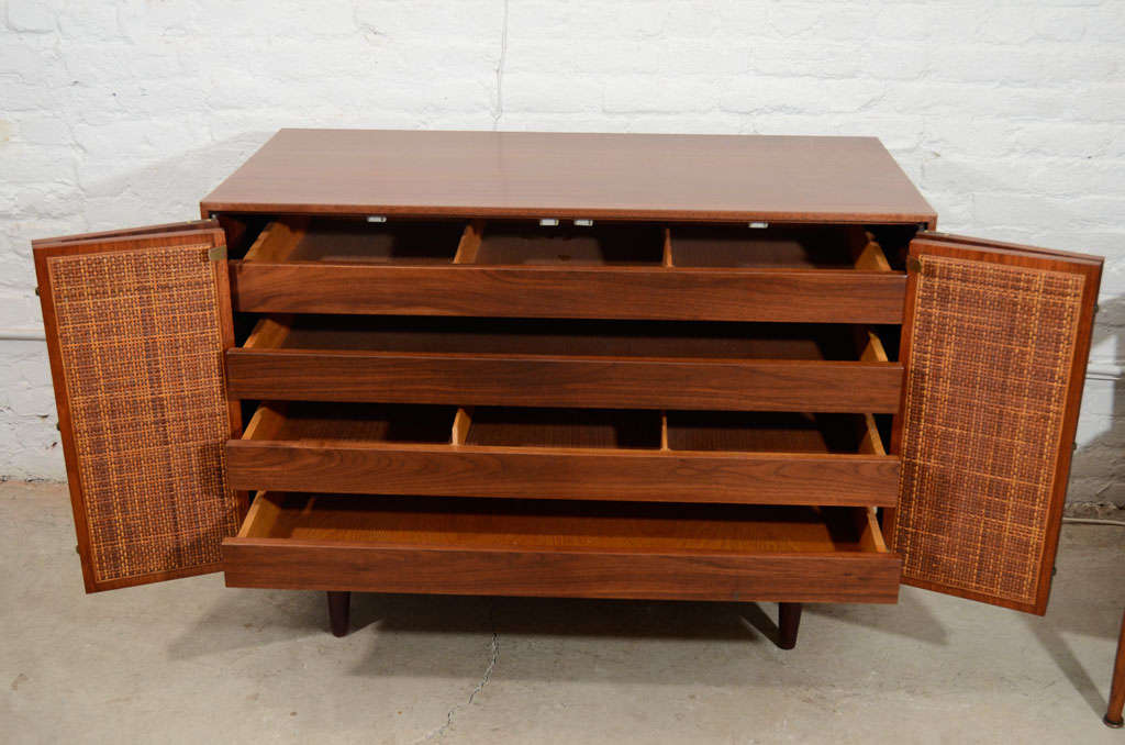 Hand crafted solid walnut sideboard with caned doors 1
