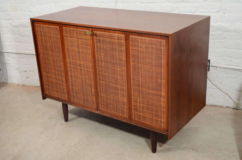 Hand crafted solid walnut sideboard with caned doors 2