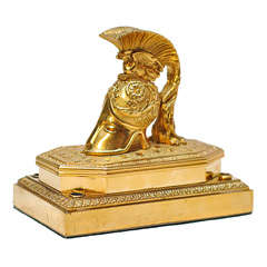 Fine French Empire Gilt Wash Bronze Helmet Inkwell, Circa 1810