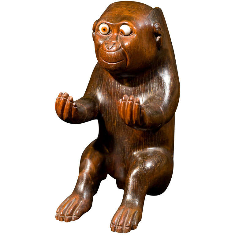 Carved spill vase in the form of a monkey For Sale