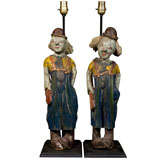 Pr. early 20th century carved carnival clowns