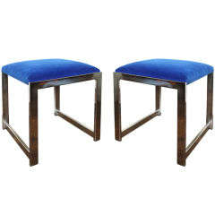 Pair of Newly Upholstered Chrome Stools