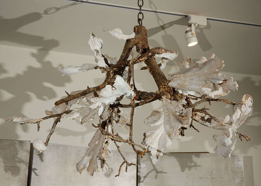 Whimsical Plaster Leaves Adorn Branches on this Decorative Chandelier