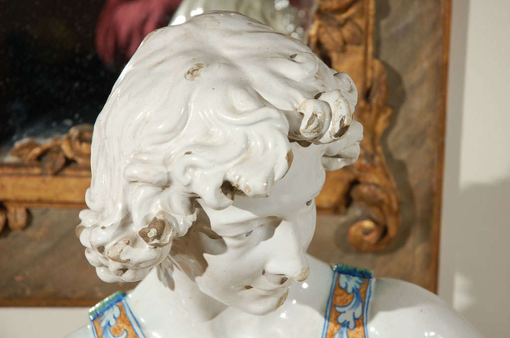 Painted 19th Century Majolica Head and Torso of a Boy