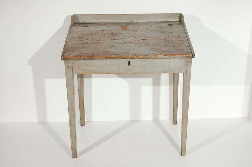 RARE 19THC ORIGINAL GREY PAINTED NEW ENGLAND SLANT TOP DESK