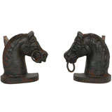 Antique UNUSUAL 19THC HORSE HEAD ANDIRONS/ORIGINAL BLACK PAINTED SURFACE