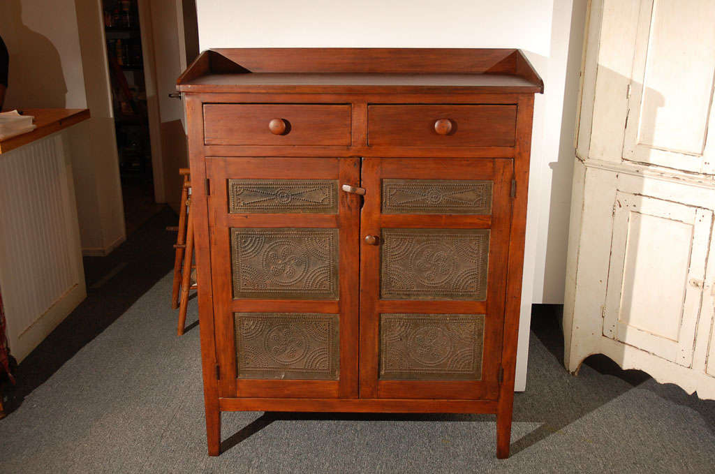 19THC PIE CUPBOARD W/PUNCHED TIN PANELS FROM PENNSYLVANIA 1