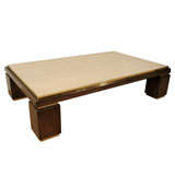 A Rectangular Low Travertine and Brass Coffee Table.