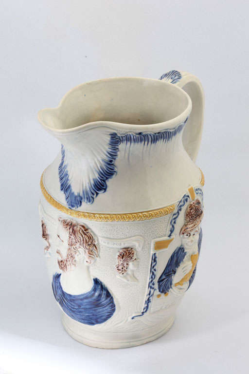 English Pearlware Shakespearean Pitcher In Excellent Condition For Sale In New York, NY