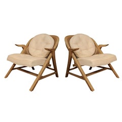 Pair Of Wormley Janus Rattan Lounge Chairs
