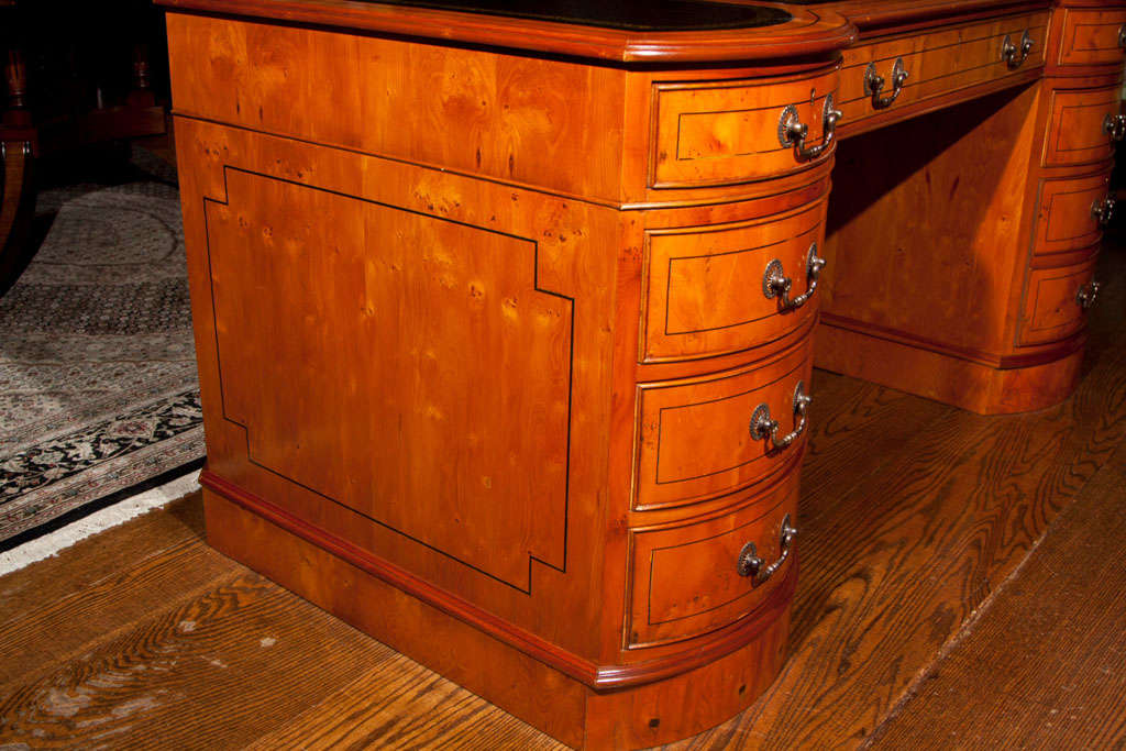 Contemporary Yew Wood Shaped Top Partners Desk For Sale