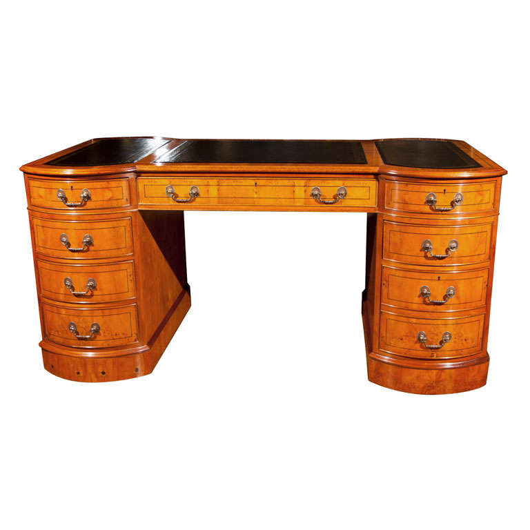 Yew Wood Shaped Top Partners Desk For Sale