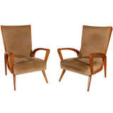 Pair of Pecan Wood Armchairs Chairs