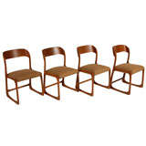 Set of Four French Mid Century French Walnut Chairs