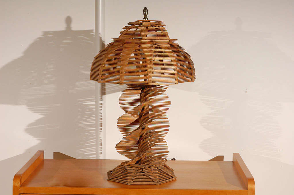 Excellent example of American Folk Art in this classic Popsicle stick table lamp