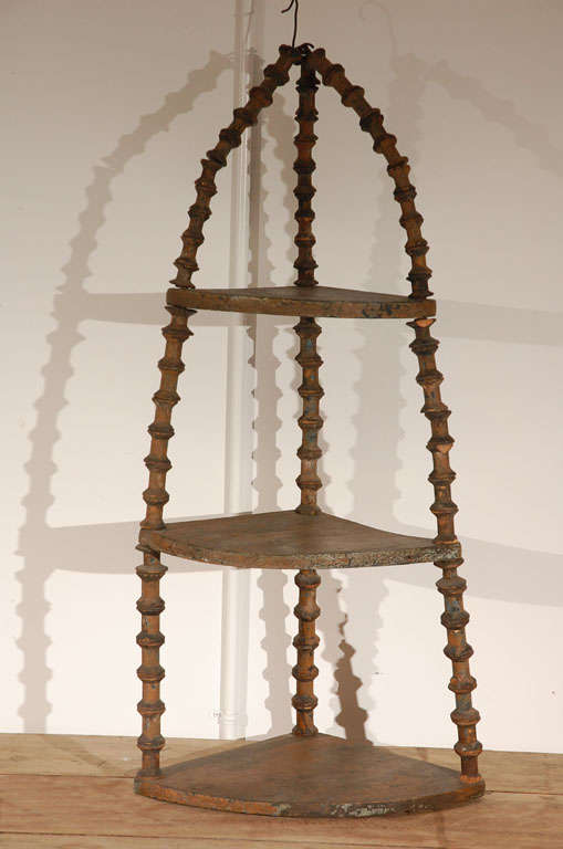 American Folk Art Spindle Corner Shelf