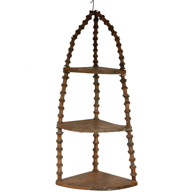American Folk Art Spindle Corner Shelf at 1stDibs