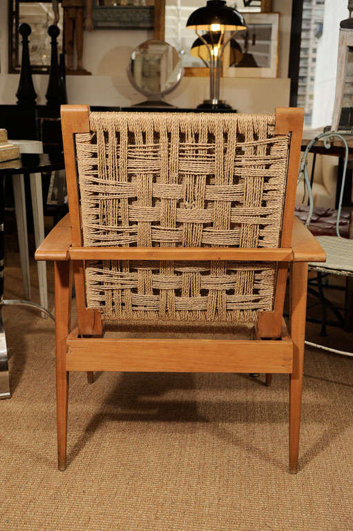 Pair of Oak Arm Chairs with Woven Cord Seats For Sale 2
