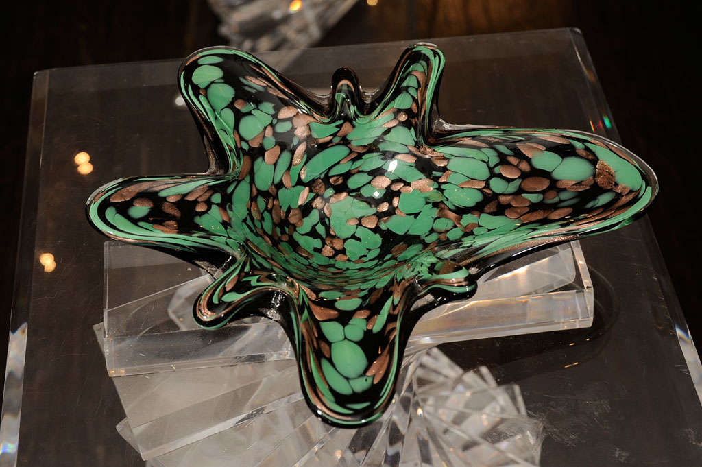 Aventurine Green and Gold Murano Bowl