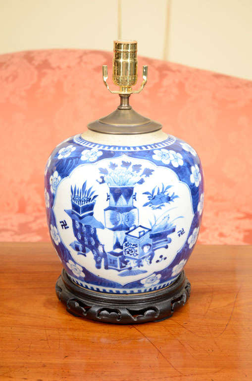 Chinese blue and white ginger jar, electrified