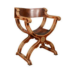 Antique Syrian Inlaid X-Frame Chair