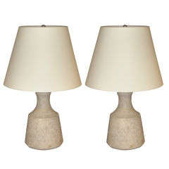 Pair of Italian 1950s-60s Bell Form Travertine Lamps