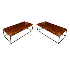 Pair of Low Tables with 17th Century German Inlaid Walnut Tops