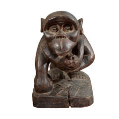 Vintage Carved Wood Chimpanzee Sculpture by the Hemba Tribe