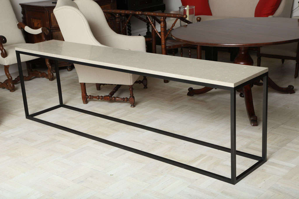 American Seagrass Stone Top Console on Blackened Metal Base For Sale
