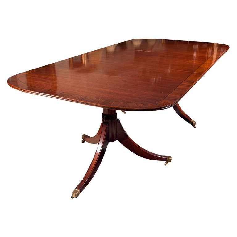 Custom, English Mahogany Dining Table with Rosewood Banding