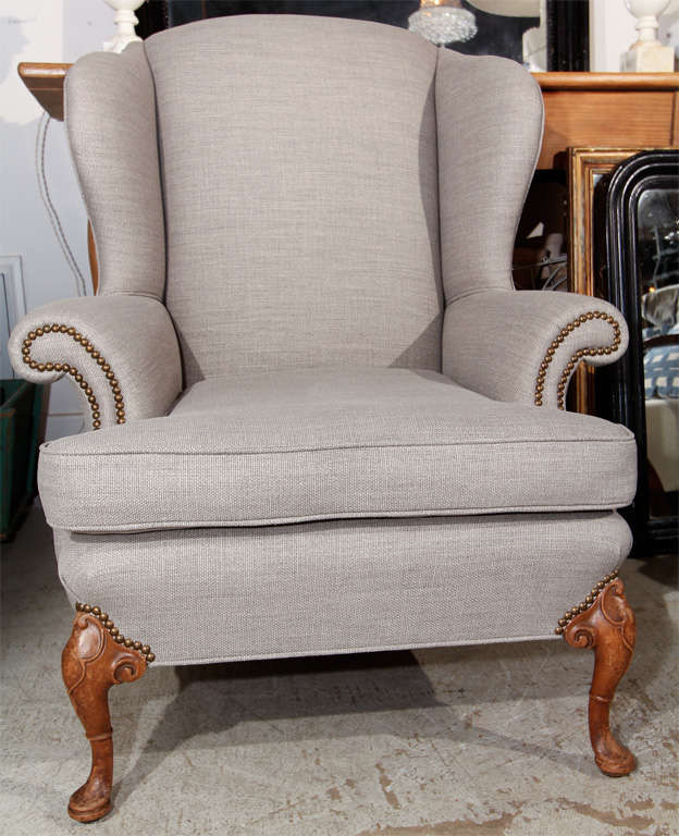 this pair of linen wing back chairs are timeless and classic. stripped to their original frames and completely rebuilt using the best quality linen in the world.... libeco.<br />
one shown and the other is identical... <br />
<br />
photos